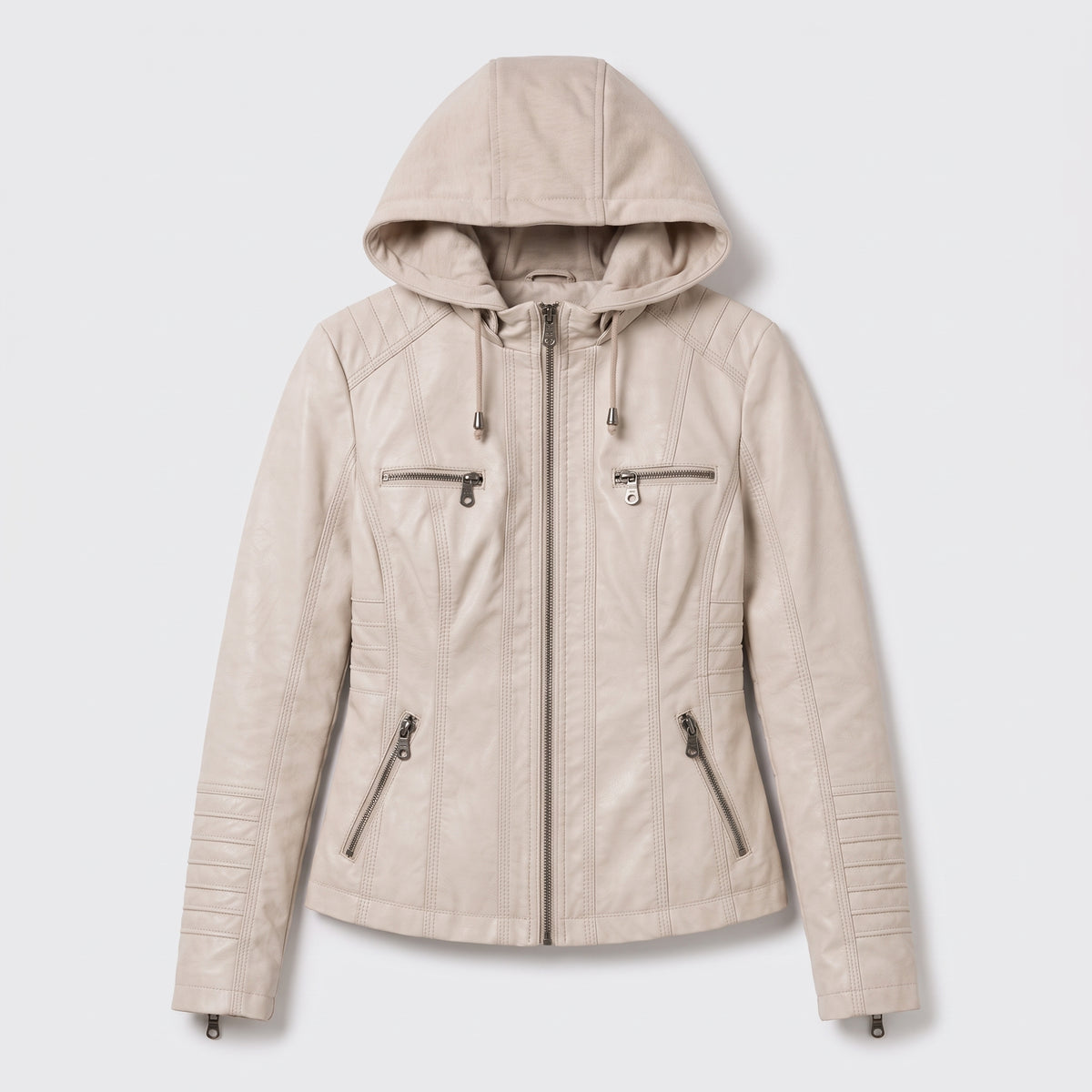Damen Jacket aus Leder mit abnehmbarer Kapuze — Beige
