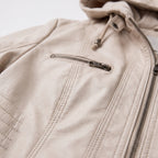 Damen Jacket aus Leder mit abnehmbarer Kapuze — Beige