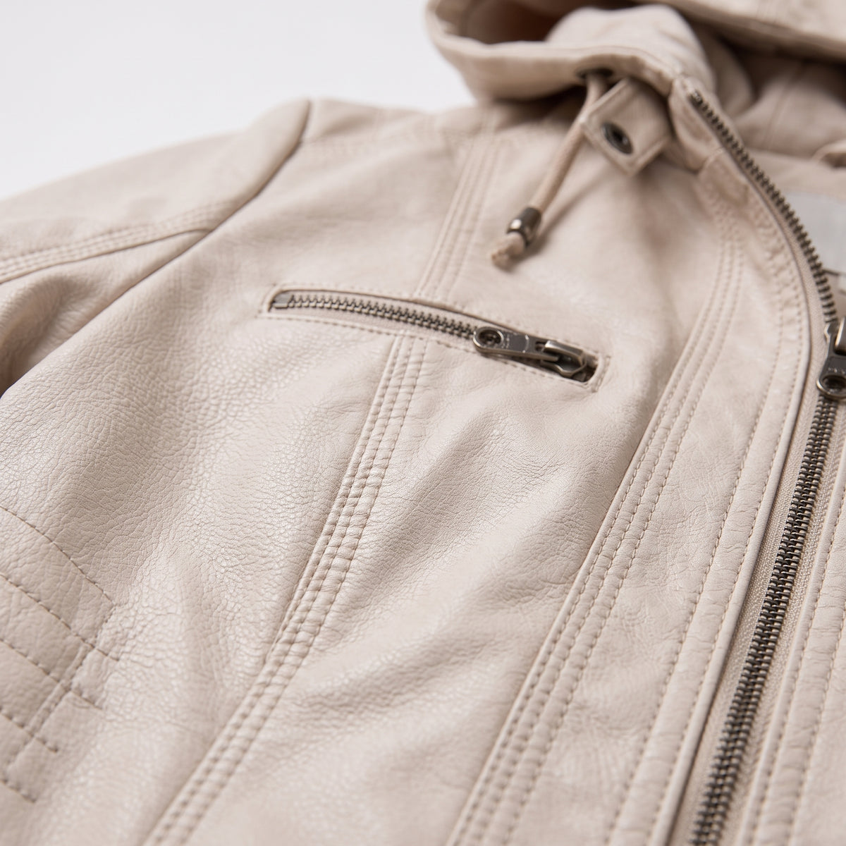 Damen Jacket aus Leder mit abnehmbarer Kapuze — Beige