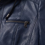 Damen Jacket aus Leder mit abnehmbarer Kapuze — Marineblau