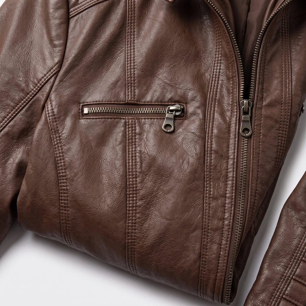 Damen Jacket aus Leder mit abnehmbarer Kapuze — Kaffee