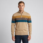 Herren Gestreifter Troyer mit Half-Zip – Slim Fit — Khaki