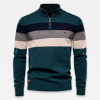 Herren Gestreifter Troyer mit Half-Zip – Slim Fit — Grün