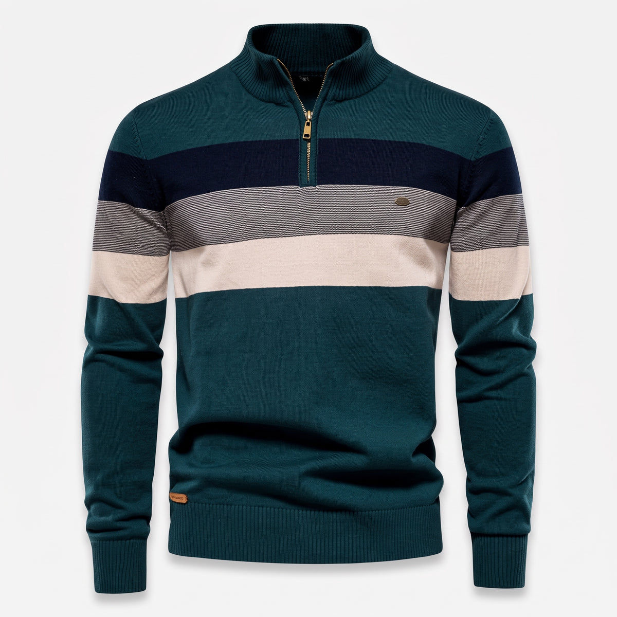 Herren Gestreifter Troyer mit Half-Zip – Slim Fit — Grün