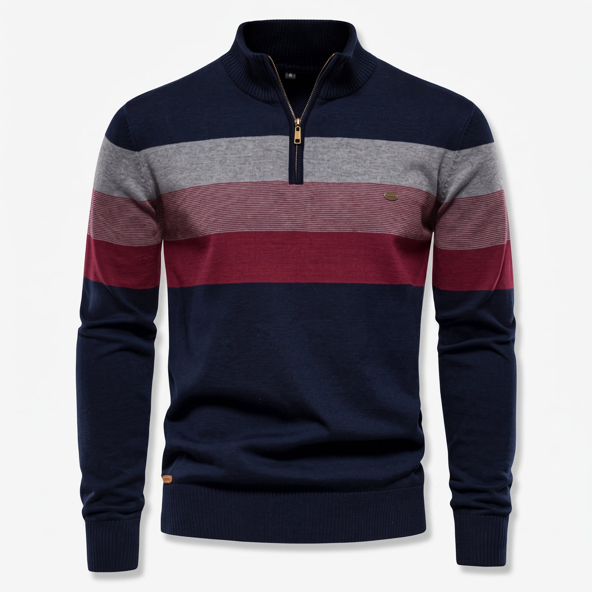 Herren Gestreifter Troyer mit Half-Zip – Slim Fit — Navy