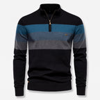 Herren Gestreifter Troyer mit Half-Zip – Slim Fit — Schwarz