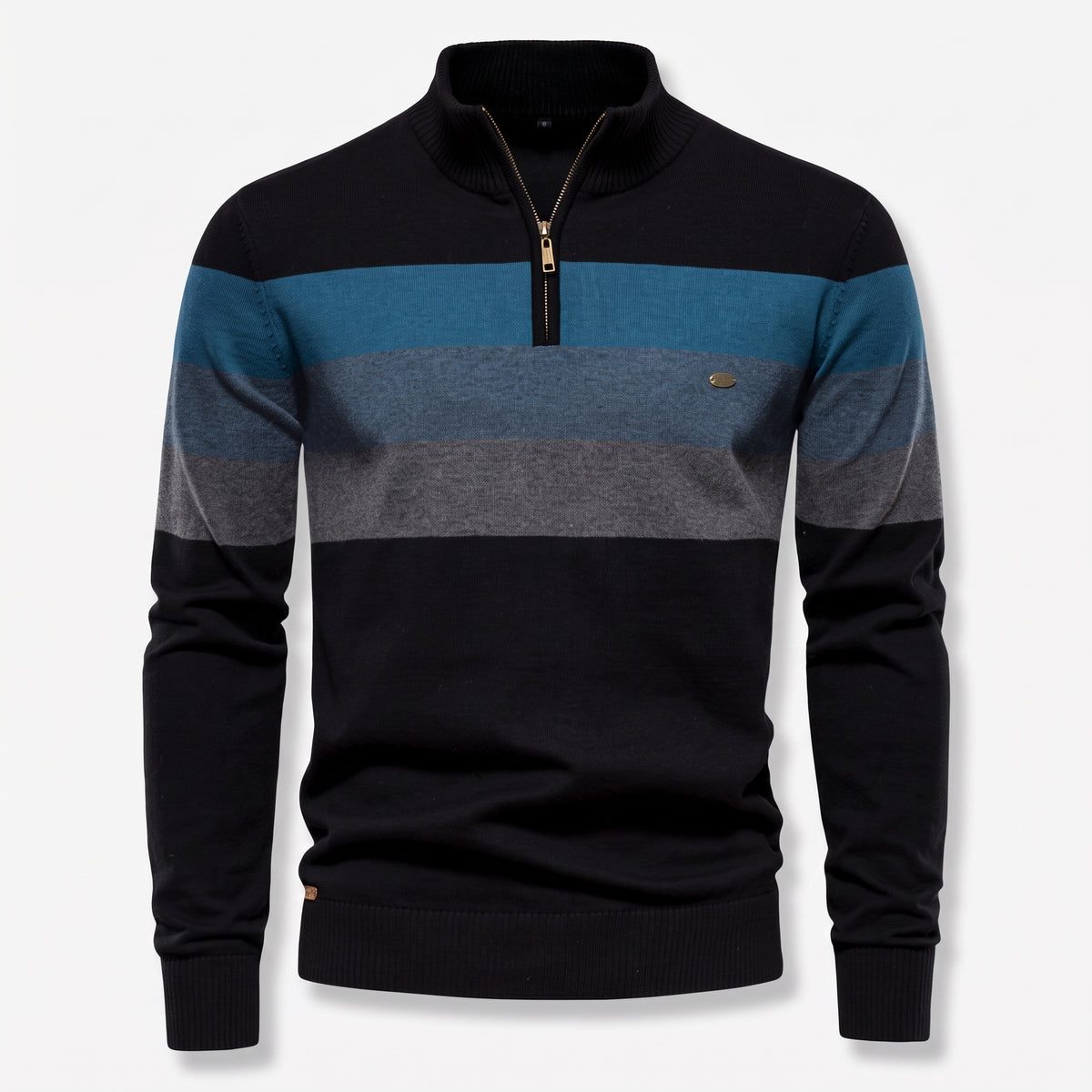 Herren Gestreifter Troyer mit Half-Zip – Slim Fit — Schwarz