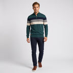 Herren Gestreifter Troyer mit Half-Zip – Slim Fit — Grün