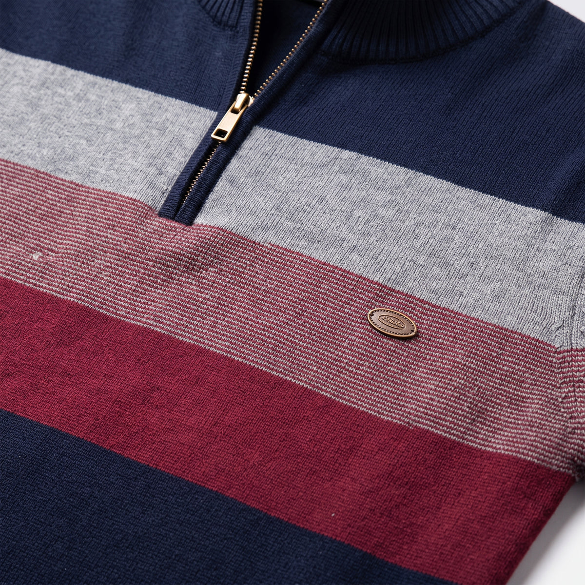 Herren Gestreifter Troyer mit Half-Zip – Slim Fit — Navy