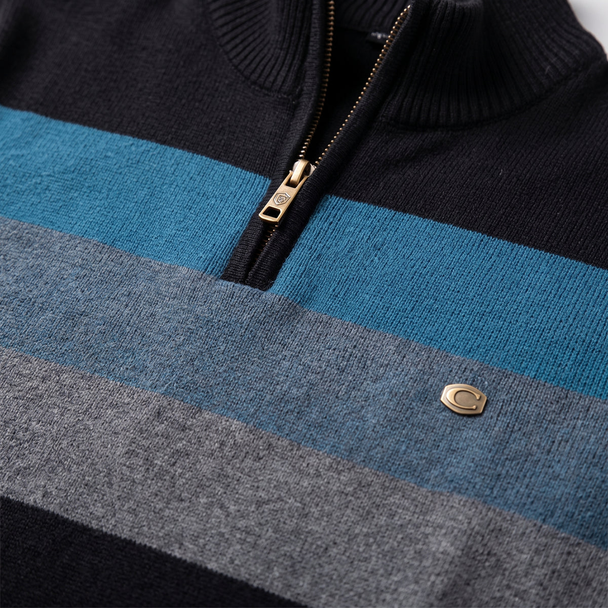 Herren Gestreifter Troyer mit Half-Zip – Slim Fit — Schwarz
