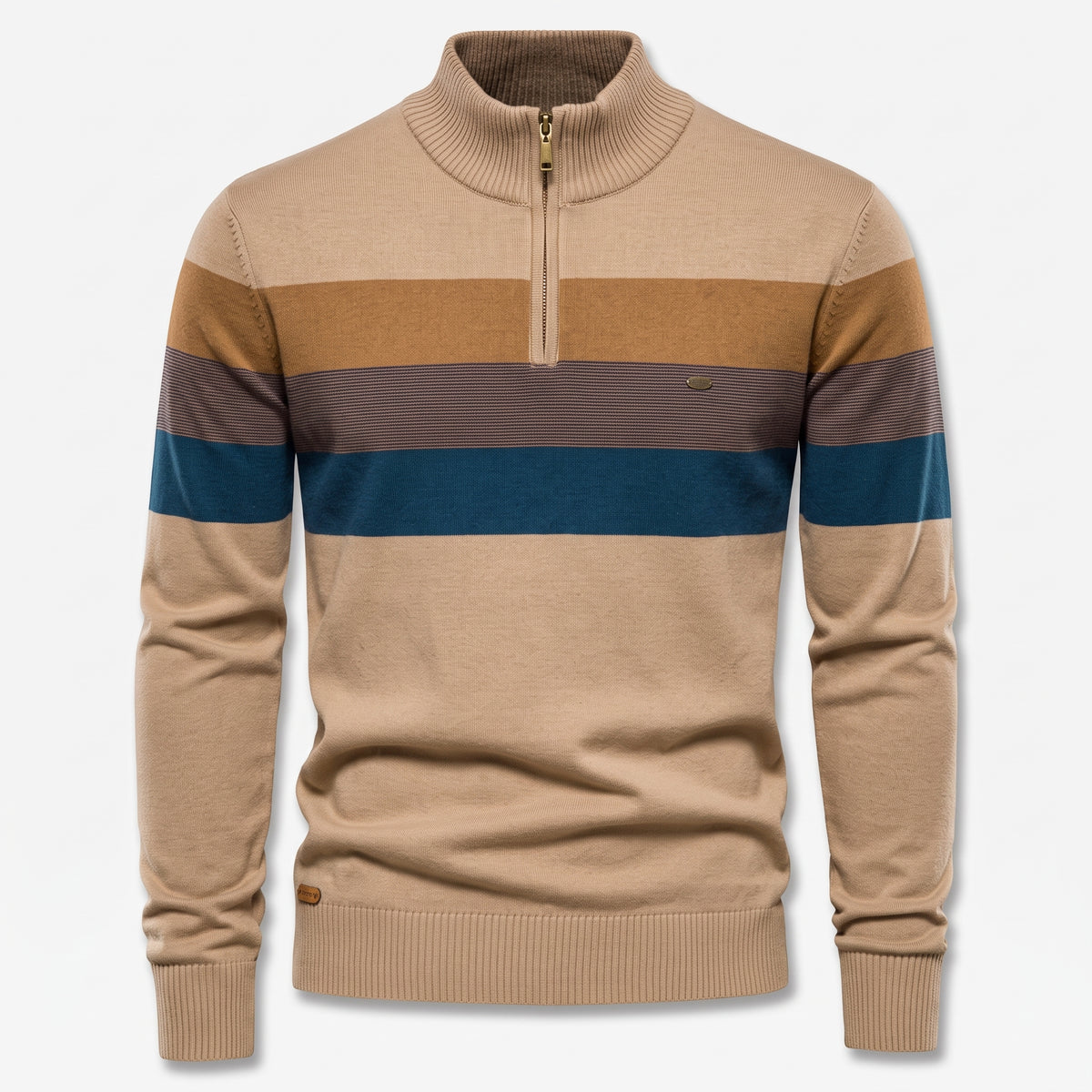 Herren Gestreifter Troyer mit Half-Zip – Slim Fit — Khaki
