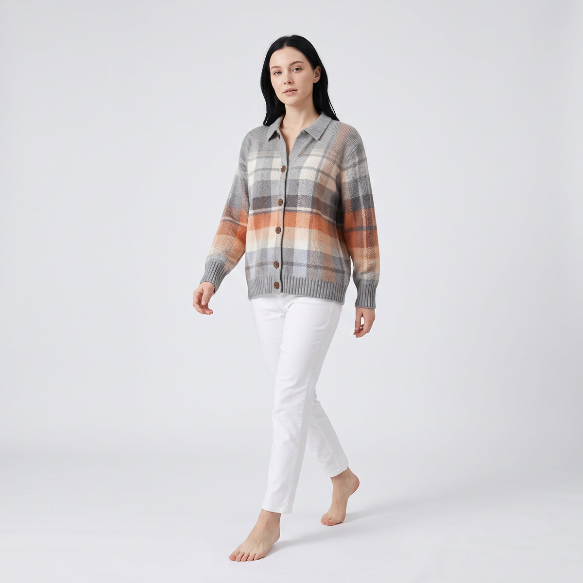 Damen Sweater Cardigan kariert Multicolor Regular Fit