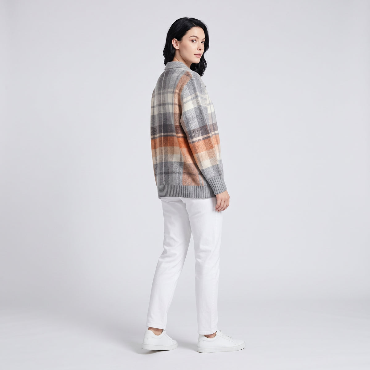 Damen Sweater Cardigan kariert Multicolor Regular Fit