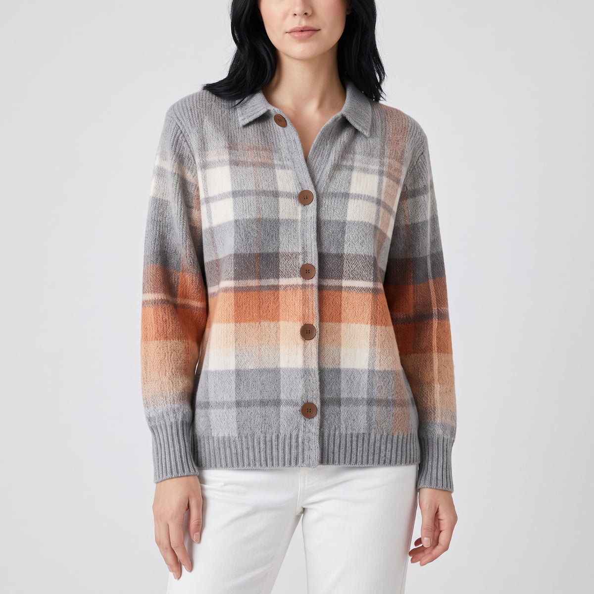 Damen Sweater Cardigan kariert Multicolor Regular Fit