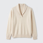 Damen Sweater mit V-Ausschnitt und langen Ärmeln — Creme