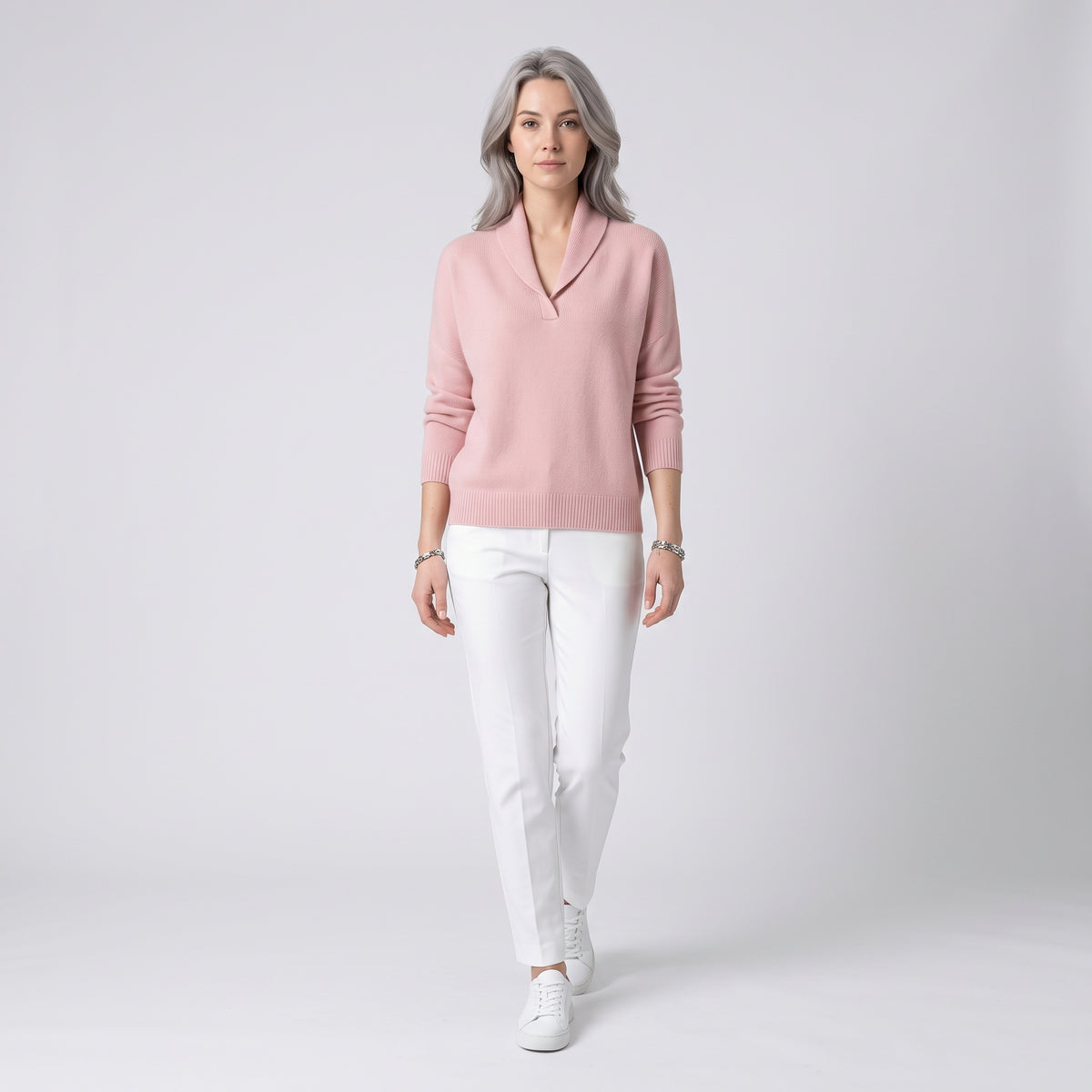 Damen Sweater mit V-Ausschnitt und langen Ärmeln — Rosa