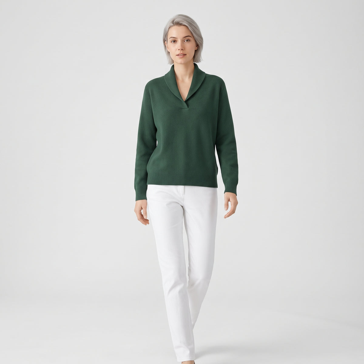 Damen Sweater mit V-Ausschnitt und langen Ärmeln — Grün