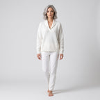 Damen Sweater mit V-Ausschnitt und langen Ärmeln — Weiß