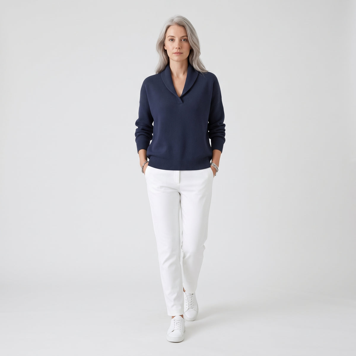 Damen Sweater mit V-Ausschnitt und langen Ärmeln — Blau