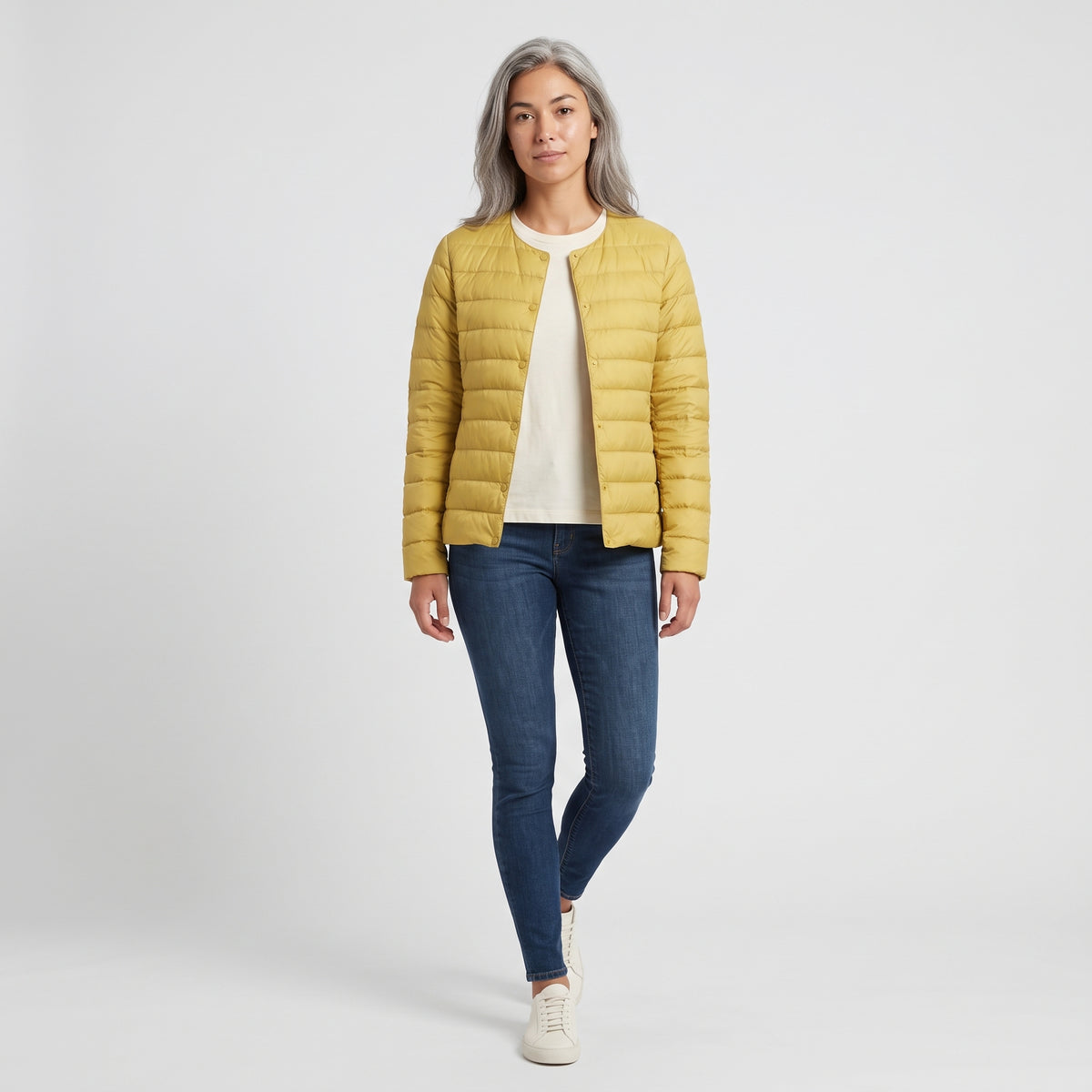 Damen Leichte Steppjacke ohne Kapuze – Regular Fit — Senf