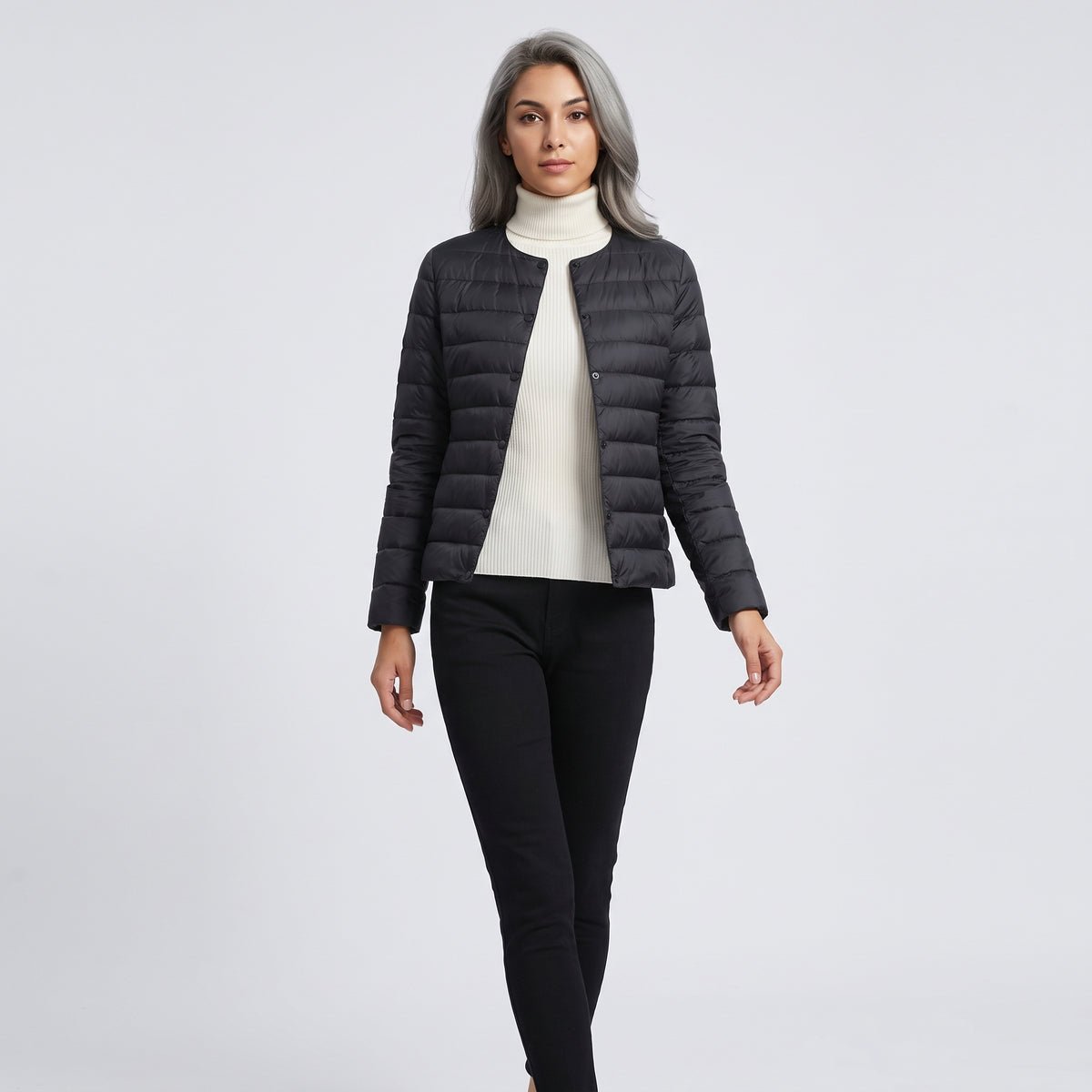 Damen Leichte Steppjacke ohne Kapuze – Regular Fit — Schwarz