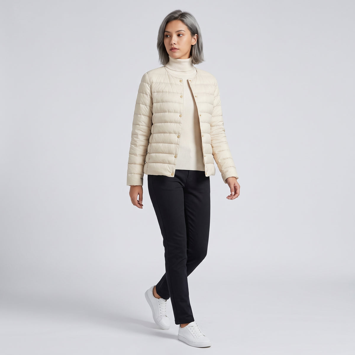 Damen Leichte Steppjacke ohne Kapuze – Regular Fit — Creme