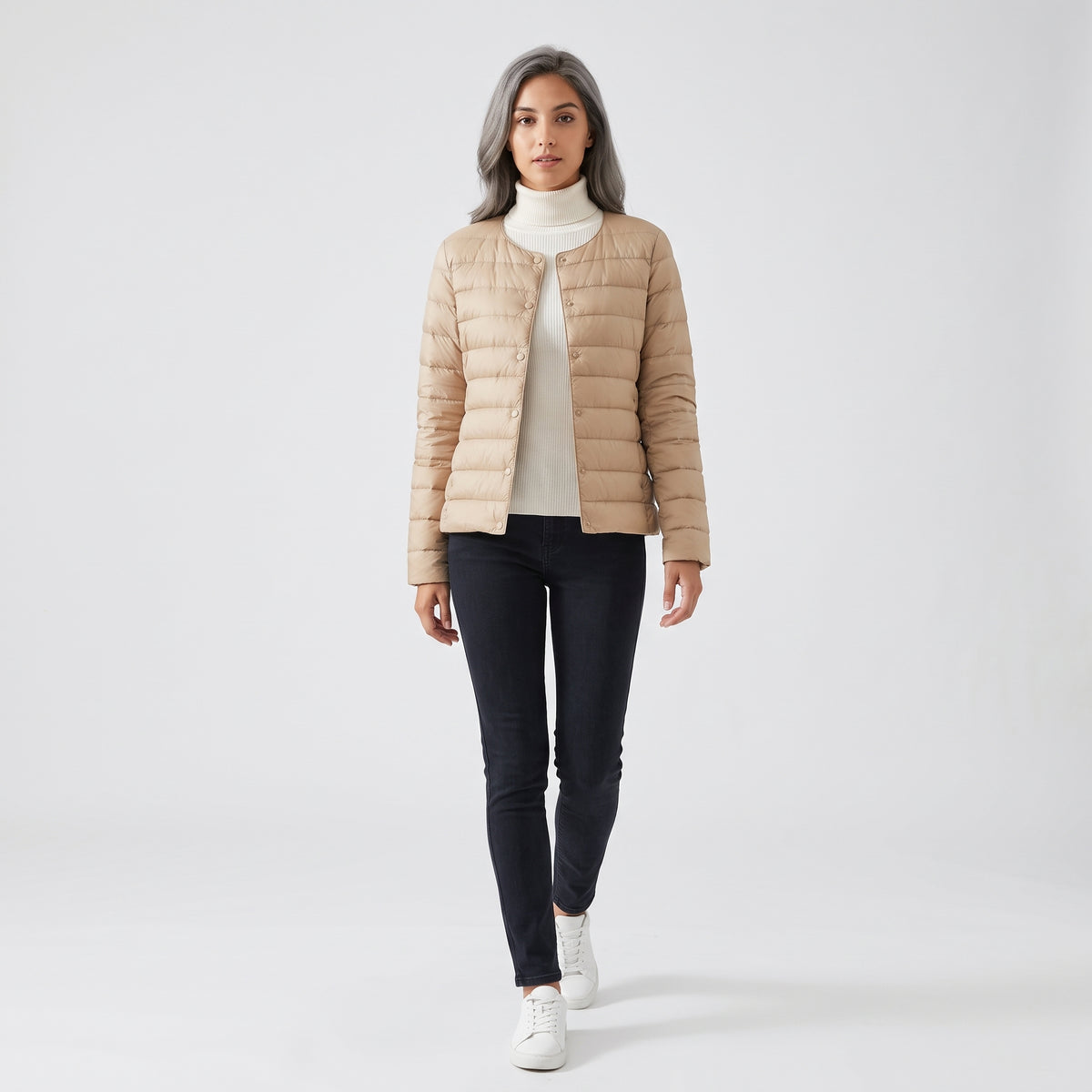 Damen Leichte Steppjacke ohne Kapuze – Regular Fit — Beige