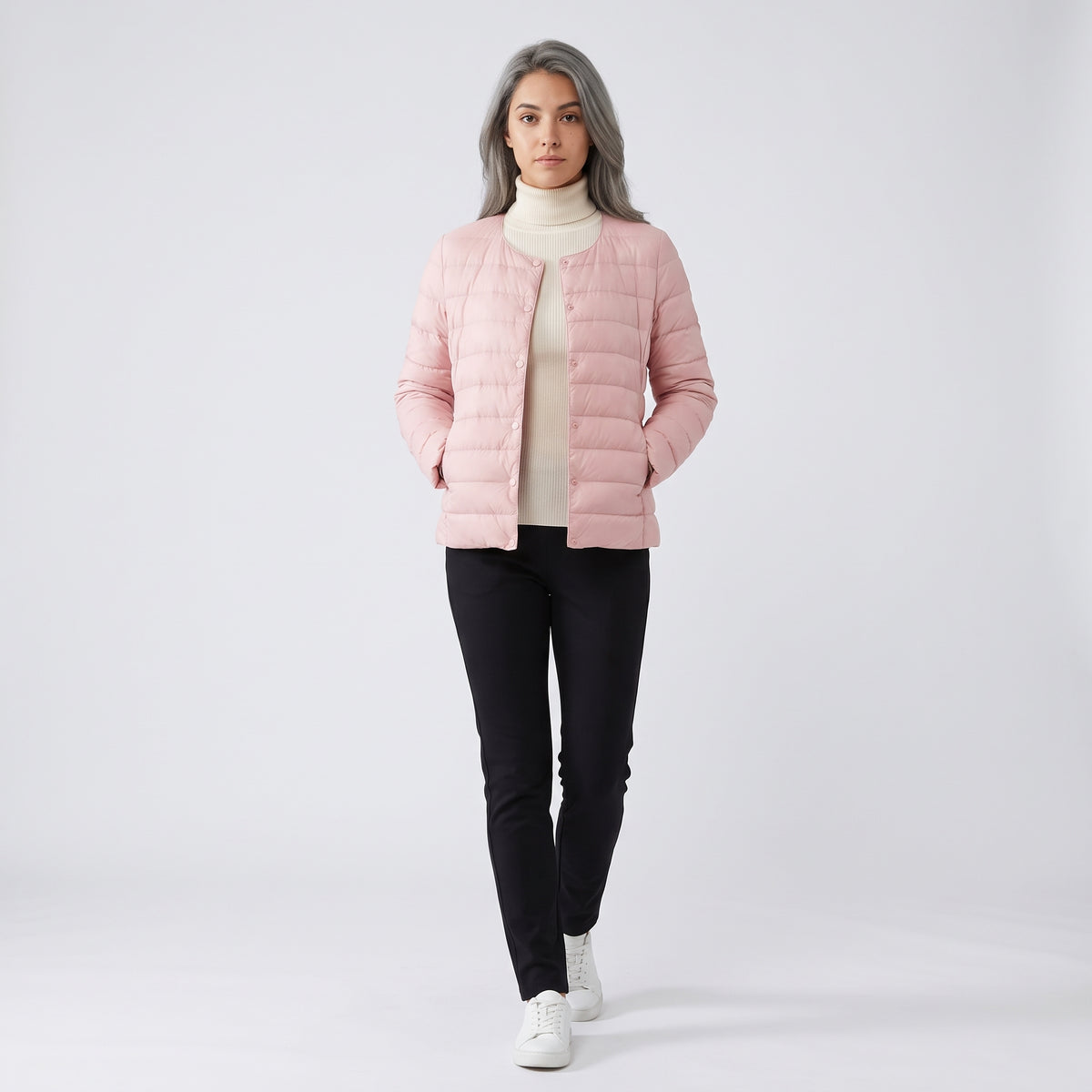 Damen Leichte Steppjacke ohne Kapuze – Regular Fit — Hellrosa