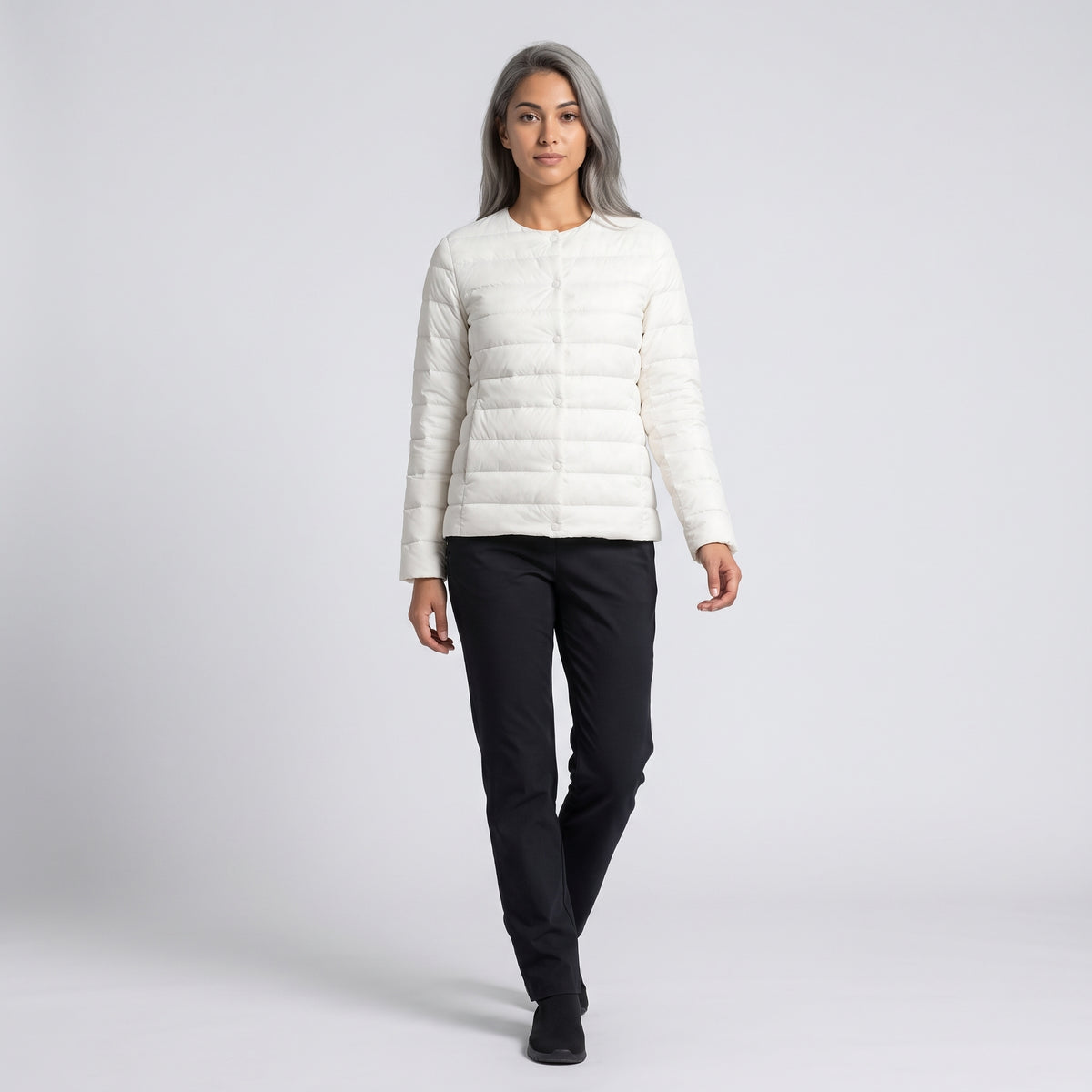 Damen Leichte Steppjacke ohne Kapuze – Regular Fit — Weiß