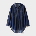 Damen Oversize Jeansbluse aus Baumwoll-Denim – Relaxed Fit — Dunkelblau