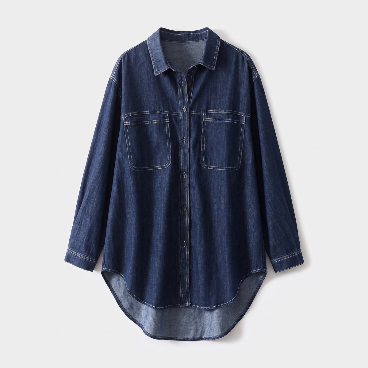 Damen Oversize Jeansbluse aus Baumwoll-Denim – Relaxed Fit — Dunkelblau