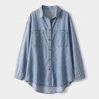 Damen Oversize Jeansbluse aus Baumwoll-Denim – Relaxed Fit — Hellblau