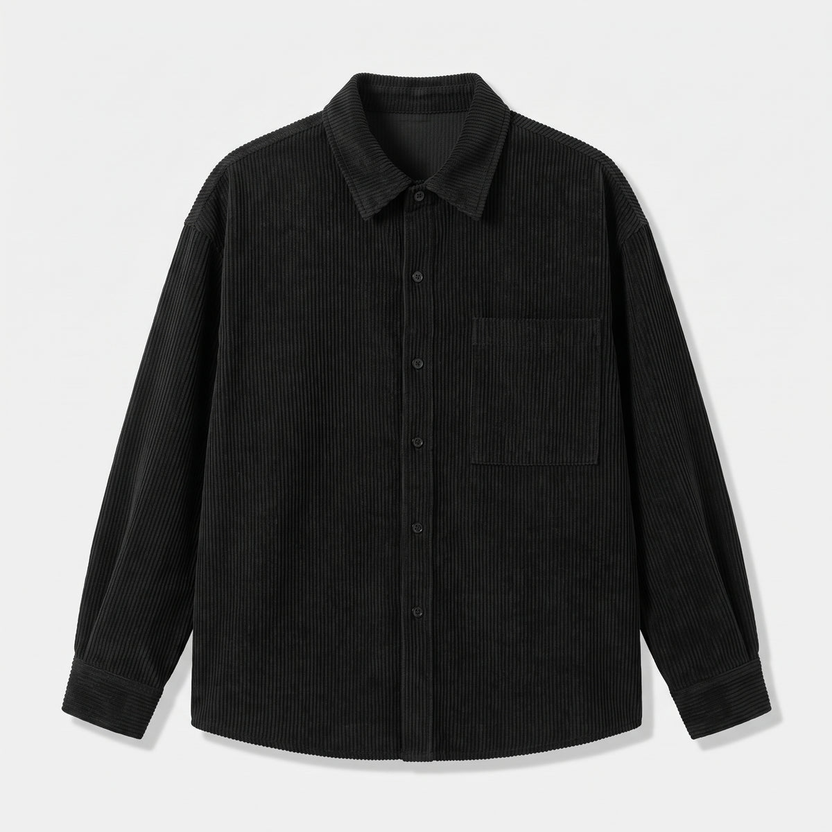 Herren Cord-Overshirt mit Brusttasche – Regular Fit — Schwarz