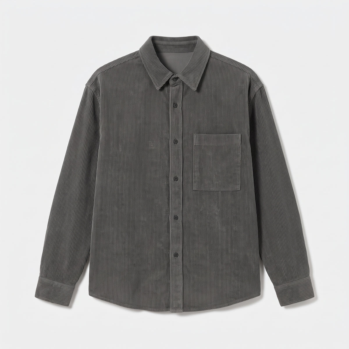 Herren Cord-Overshirt mit Brusttasche – Regular Fit — Dunkelgrau