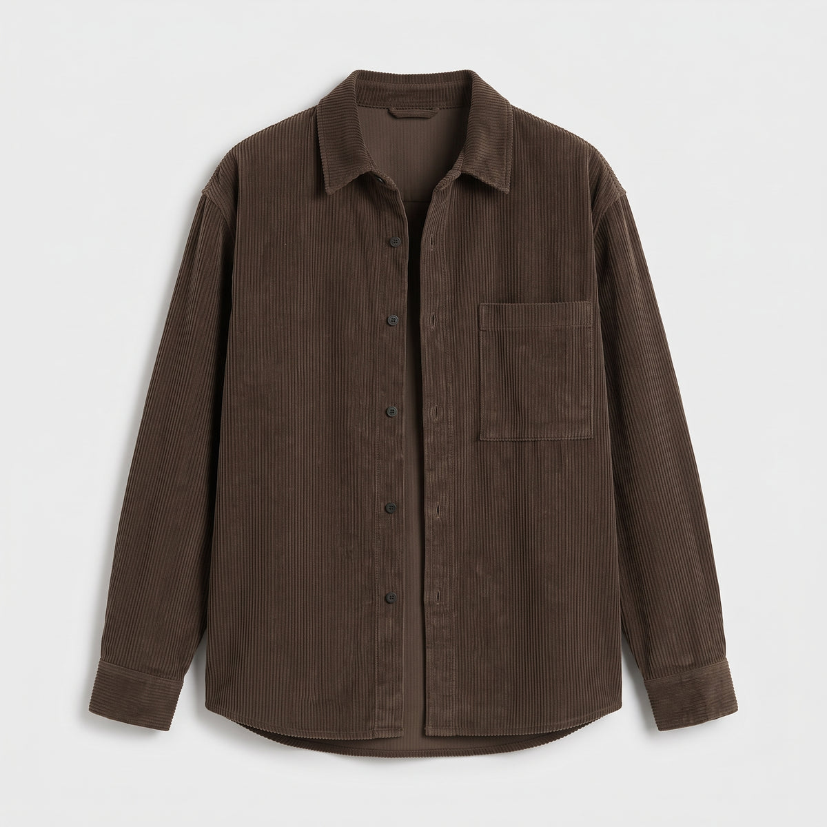 Herren Cord-Overshirt mit Brusttasche – Regular Fit — Kaffeebraun
