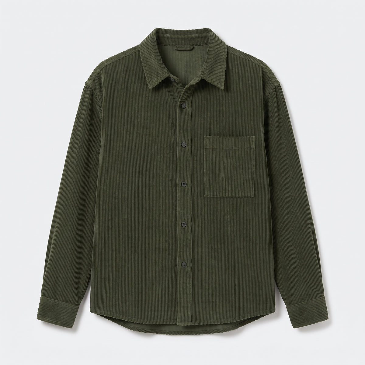 Herren Cord-Overshirt mit Brusttasche – Regular Fit — Dunkelgrün
