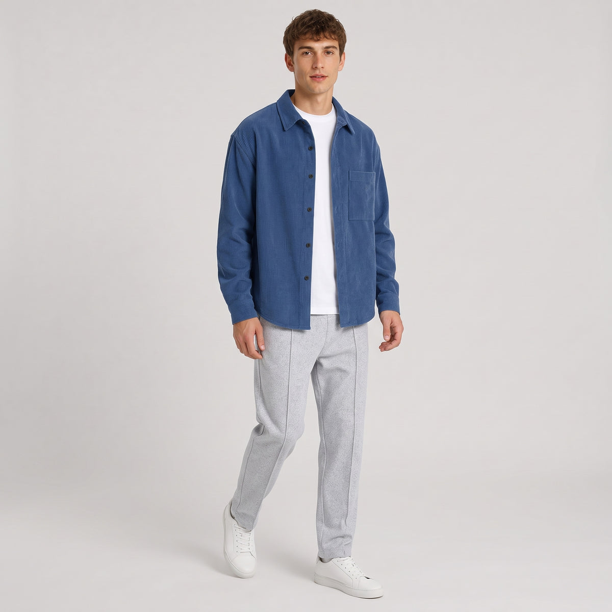 Herren Cord-Overshirt mit Brusttasche – Regular Fit — Blau