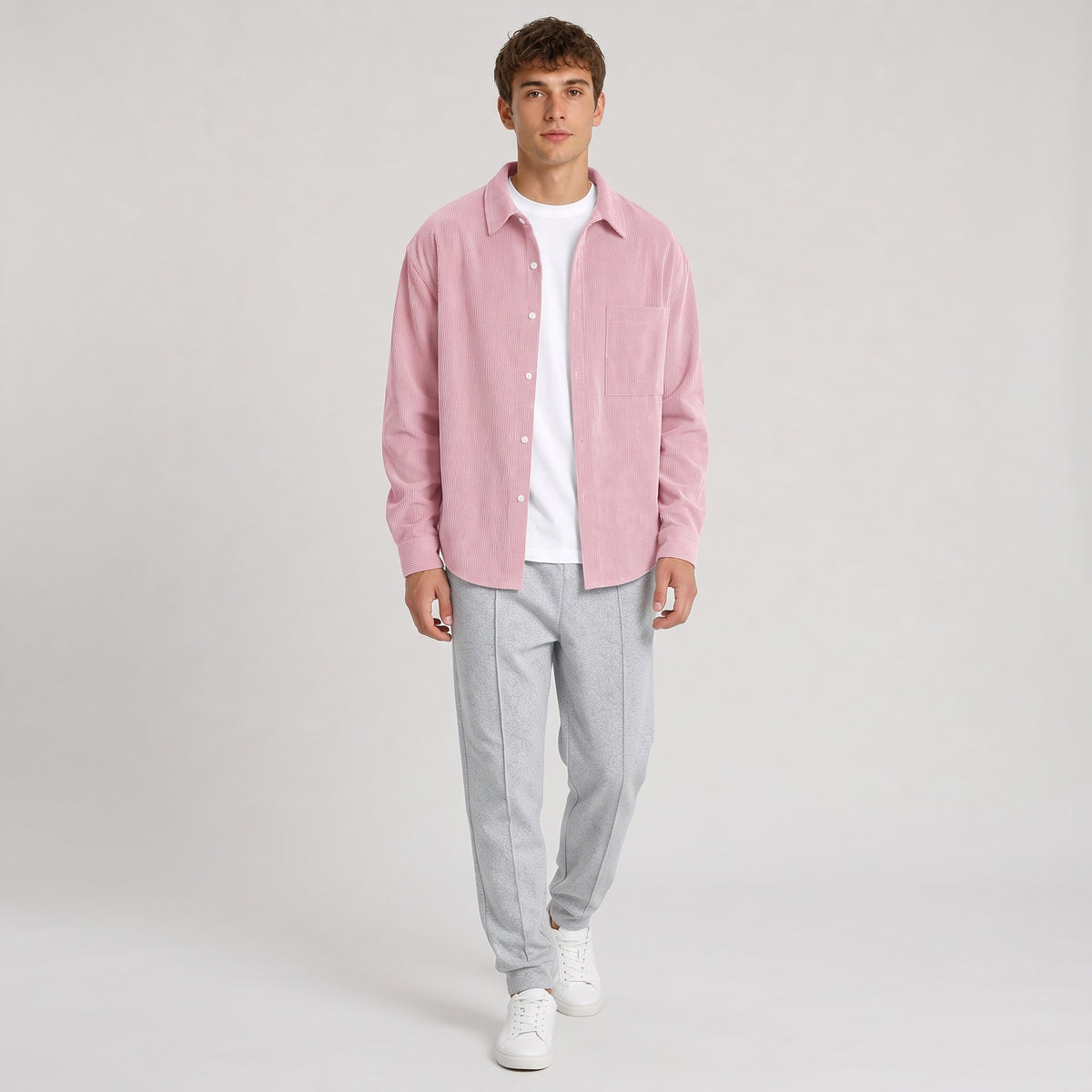 Herren Cord-Overshirt mit Brusttasche – Regular Fit — Rosa