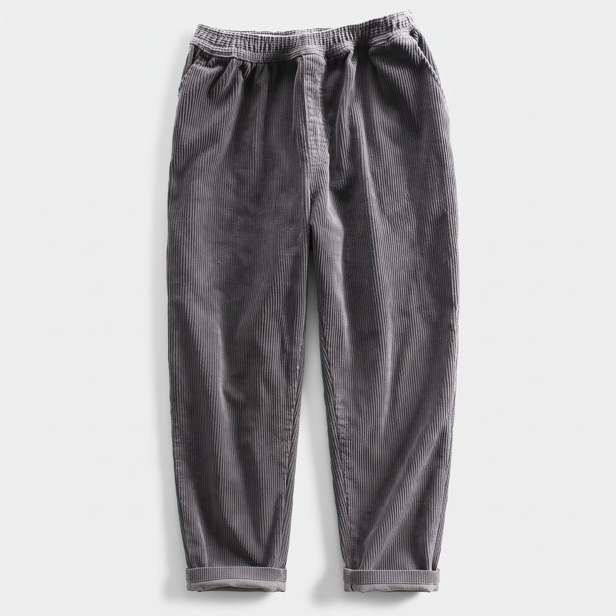 Herren Baumwoll-Cordhose mit elastischem Bund – Relaxed Fit — Rauchgrau