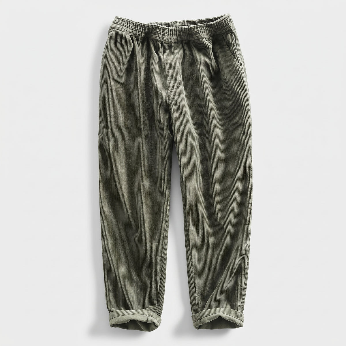 Herren Baumwoll-Cordhose mit elastischem Bund – Relaxed Fit — Armeegrün