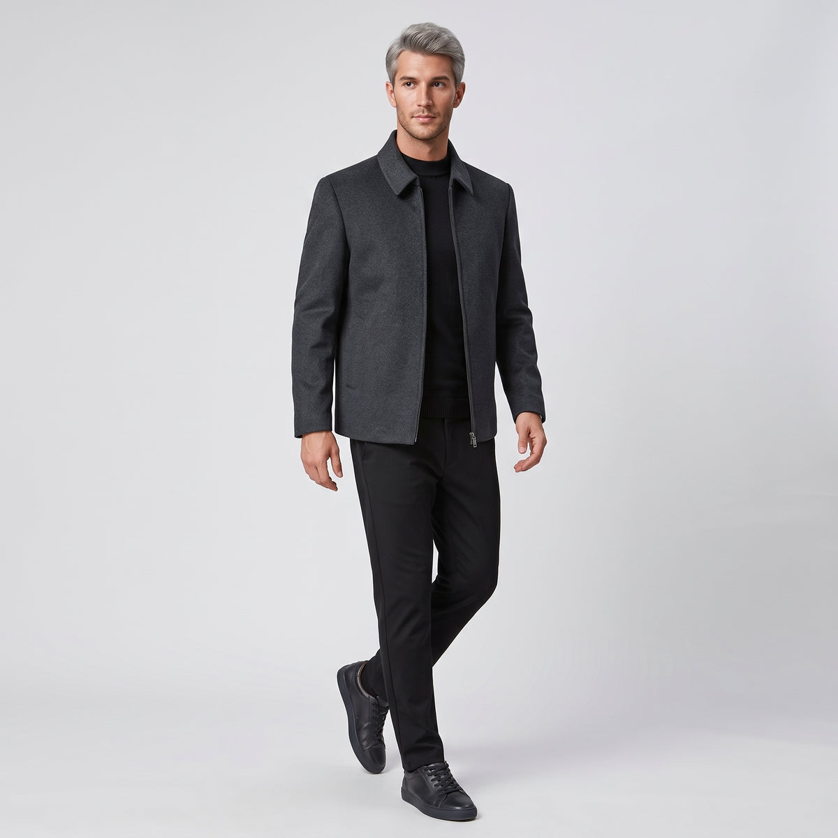 Herren Übergangsjacke mit Stehkragen – Slim Fit — Dunkelgrau