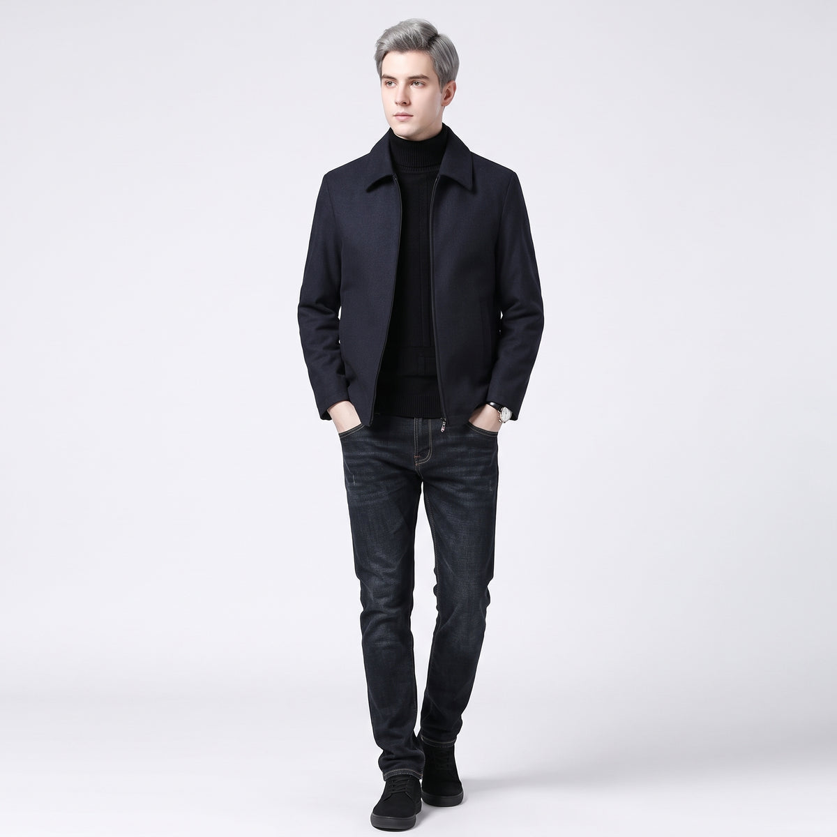 Herren Übergangsjacke mit Stehkragen – Slim Fit — Navy