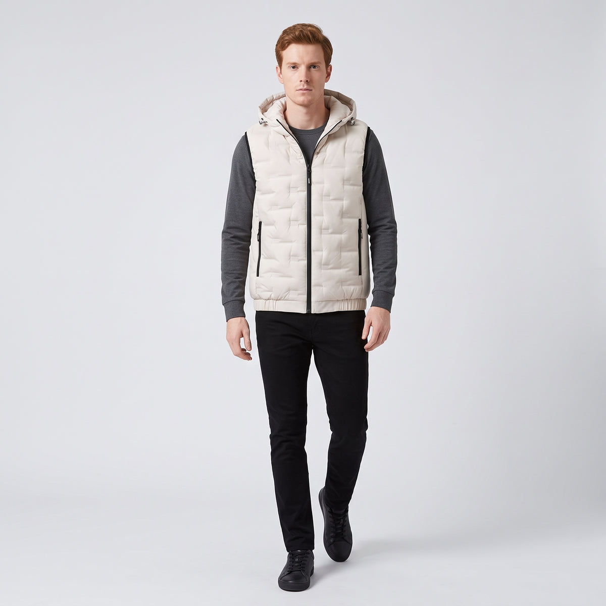 Herren Wattierte Steppweste mit Kapuze – Regular Fit — Khaki