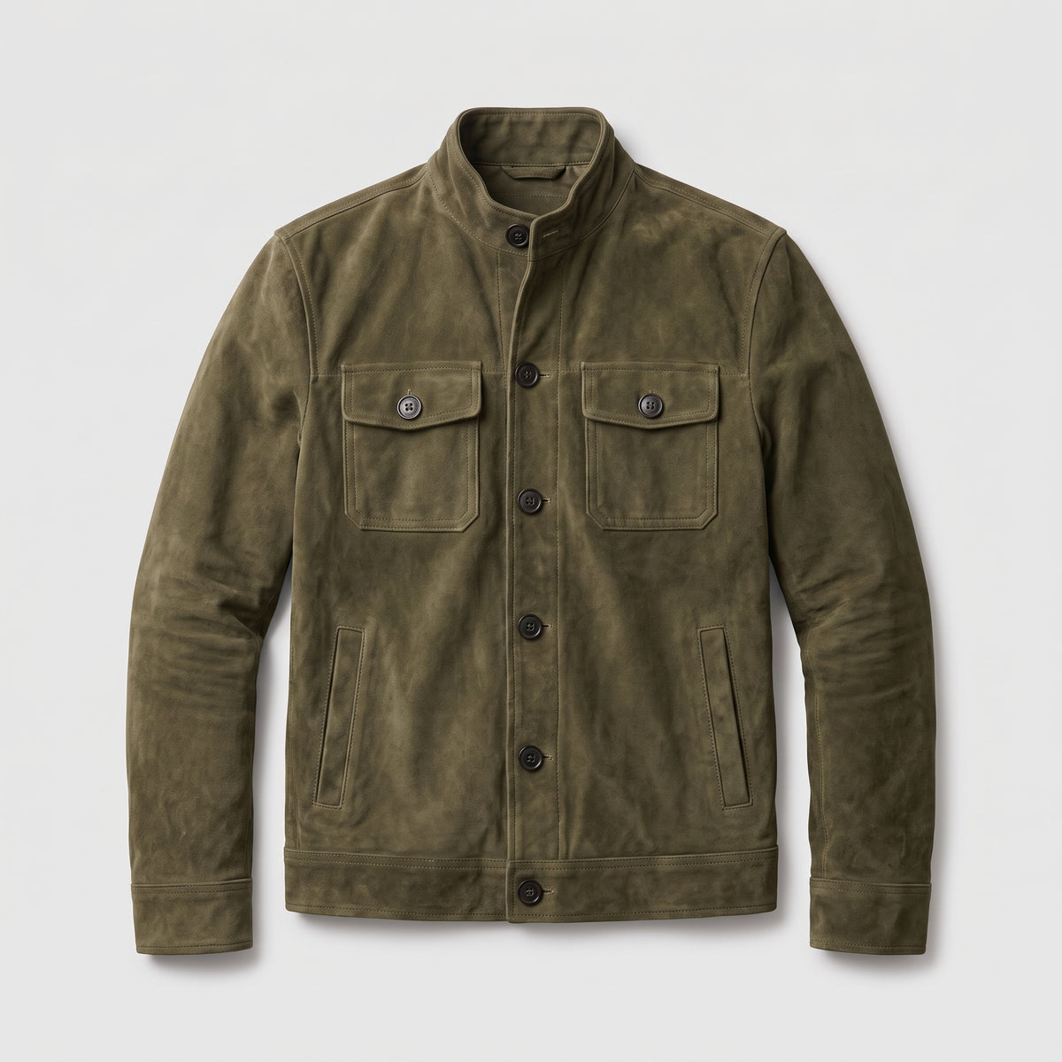 Herren Wildlederjacke mit Stehkragen – Regular Fit — Olive
