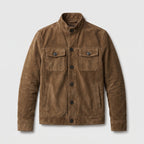 Herren Wildlederjacke mit Stehkragen – Regular Fit — Braun