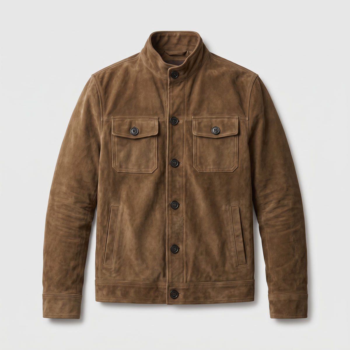 Herren Wildlederjacke mit Stehkragen – Regular Fit — Braun