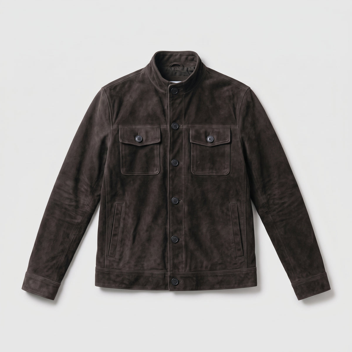 Herren Wildlederjacke mit Stehkragen – Regular Fit — Schwarz