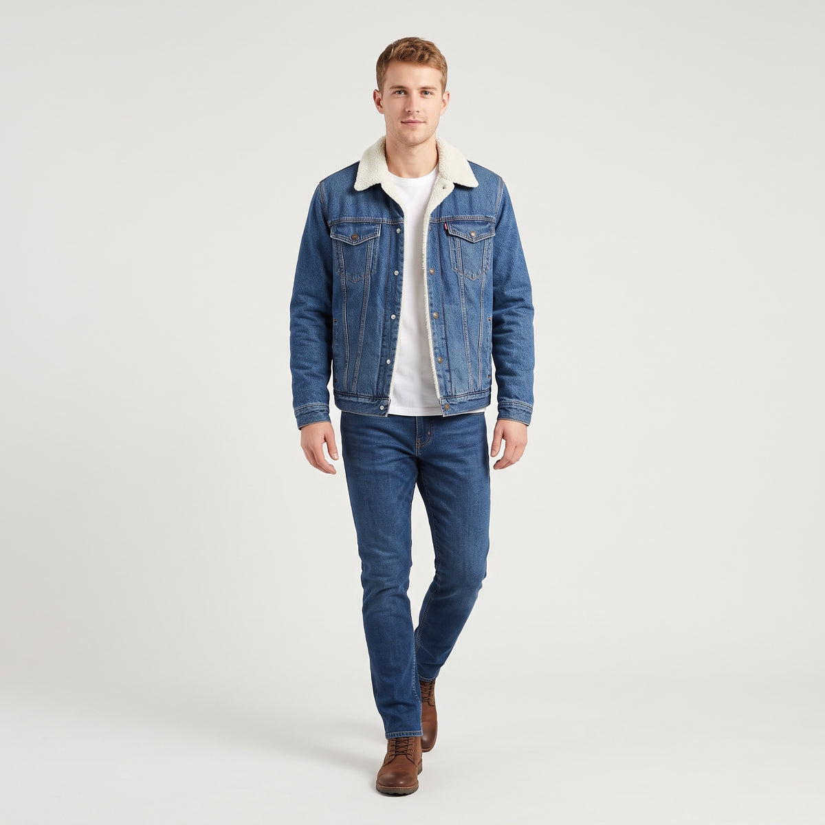 Herren Jeansjacke mit Teddyfutter – Regular Fit — Dunkelblau