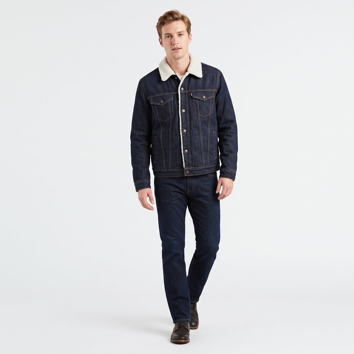Herren Jeansjacke mit Teddyfutter – Regular Fit — Schwarz