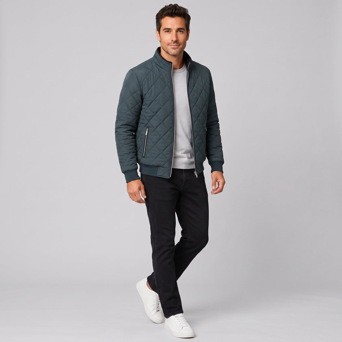 Herren Steppjacke mit Stehkragen – Regular Fit — Grau
